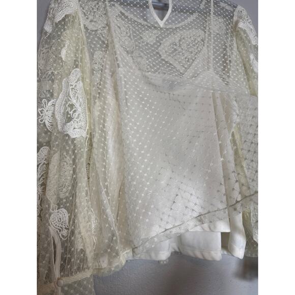 Express Lace Long Sleeve Blouse Top Womens XL Boho Bohemian Cottage Beige White - Picture 7 of 13